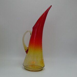 Kanawha Crackle Amberina Glass Stretch Swung Pitcher Vintage Mid Century Modern